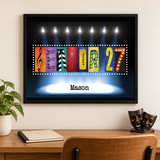 Mason Senior 2027 theater photographic letter art in a theater student's room