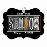 Senior Class of 2027 ornament gold gown sample with white ribbon