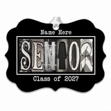 Senior Class of 2027 ornament black gown white border sample with white ribbon