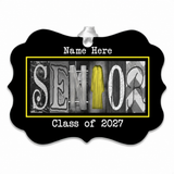 Senior Class of 2027 ornament yellow gown sample with white ribbon