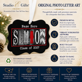 Senior Class of 2027 ornament materials and features with white ribbon