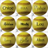 Softball ornament font choices 1 through 9 with Madison 2026 sample