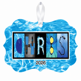 Chris swimming name ornament 2026 white ribbon