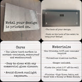 The image is a collage of four photos, each providing information about the materials used for a design, such as the back of a metal design and the materials used in its construction.