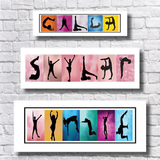 a collage of silhouetted human figures performing various acrobatic poses, arranged in a visually appealing manner.