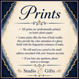 The image is a promotional poster for a company called Studio & Gifts, which offers professionally printed prints on lustre photo paper.