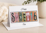 Personalized 16th Birthday Card, Rose Gold Pink Sixteen 5X7 Gift