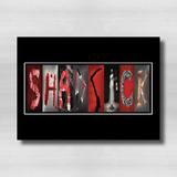 The image is a collage of various images that spell out the word "SHARK".