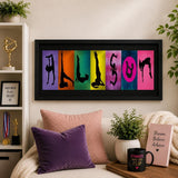 a framed artwork with the name "Allison" written in colorful letters, Dancer Gift
