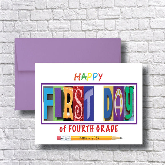 First Day of Fourth Grade Personalized Card, Congrats, Greeting, Class of 2037, 2025, 2025, School Year, Beginning, New God Daughter Son