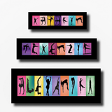 a collection of silhouetted human figures in various poses, arranged in a visually striking manner. The silhouettes are displayed in a grid-like pattern, with each figure occupying a different colored square. The arrangement creates a dynamic and visually engaging composition, showcasing the diverse range of poses and movements that can be performed by the human body.