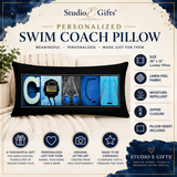 a pillow with the words swim coach pillow on it