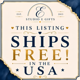 The image is a listing advertisement for a company called "E Studio Gifts" that offers free shipping in the United States.