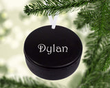 Personalized hockey puck Christmas ornament with custom name by Studio E Gifts