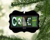 Personalized soccer coach metal Christmas ornament with COACH letter art