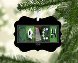 Personalized soccer coaches metal Christmas ornament with COACH letter art