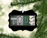 Custom lacrosse letter art metal ornament personalized with athlete name