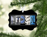 Custom hockey letter art metal ornament personalized with athlete name