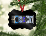 Personalized hockey name letter art ornament for player team or senior gift