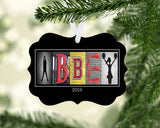 Custom cheer coach letter art metal ornament personalized with coach name