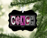 Personalized competitive cheer coach metal Christmas ornament with custom name