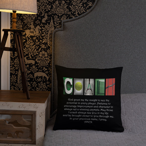 Tennis Coach Letter Art Pillow Bible Verse