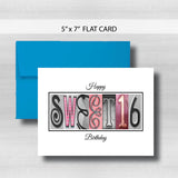 Sweet 16 Birthday Card ~ Flat Cards ~ Pink & Black