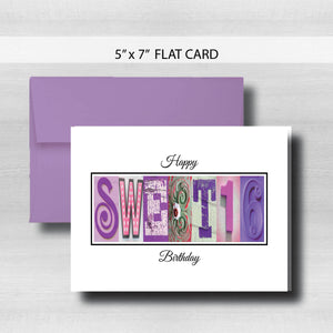 Sweet 16 Birthday Card ~ Flat Cards ~ Pink & Lavender