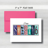 Personalized Sixteen Birthday Card ~ Flat Cards ~ Blue & Red