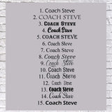 Studio E Gifts soccer coach personalization font choices