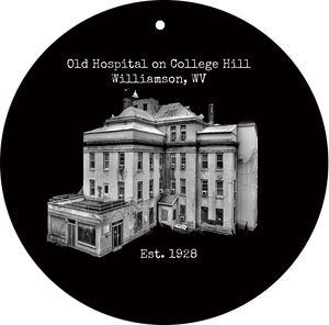 9. Old Hospital 4" Metal Round Ornament