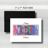 PERSONALIZED Sweet 16 Birthday Card ~ Flat Cards ~ Aqua, Blue & Purple