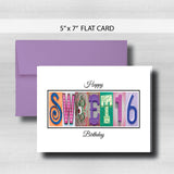 Sweet 16 Birthday Card ~ Flat Cards ~ Bright Colors