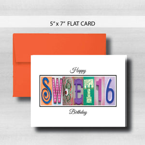 Sweet 16 Birthday Card ~ Flat Cards ~ Bright Colors