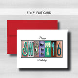 Sweet 16 Birthday Card ~ Flat Cards ~ Teal Rose Gold