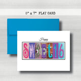 PERSONALIZED Sweet 16 Birthday Card ~ Flat Cards ~ Aqua, Blue & Purple